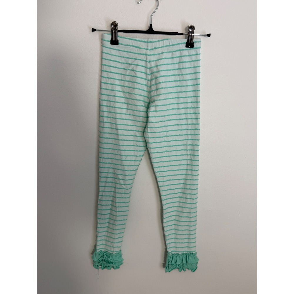 Matilda Jane Girls Mint Green White Striped Ruffle Hem Leggings Size 6 Kids